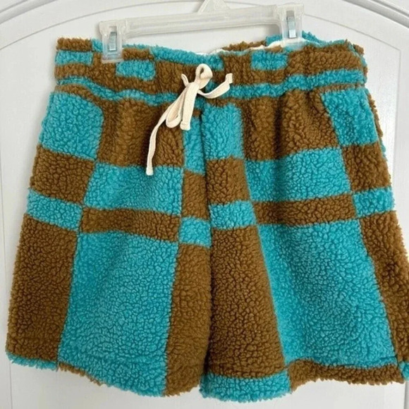 Urban Outfitters Sherpa Checkerboard Volley Shorts - turquoise/ khaki size M - Picture 5 of 12